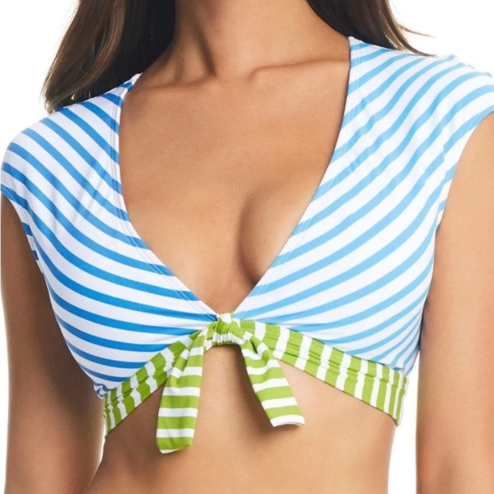 Bleu by Rod Beattie Cool Blue Cropped Tie-Front Swim Top — Size 10 NWT